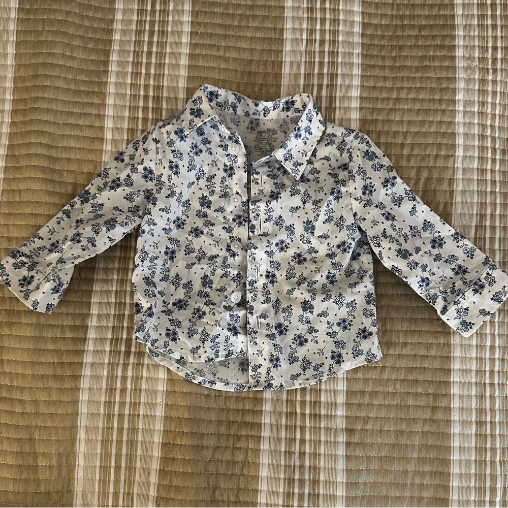 Lot of 3 items: White Floral Button Down Shirt, flannel, and jeans